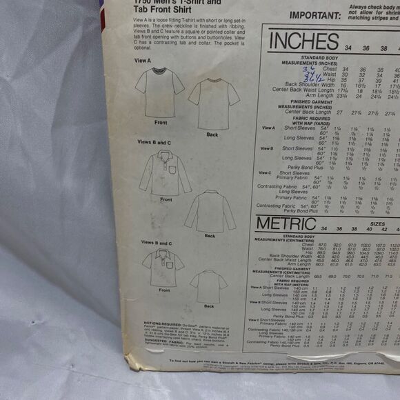 1979 Stretch and Sew Men’s T-Shirt and Tab Front Design Patterns By Ann Person - Picture 8 of 9